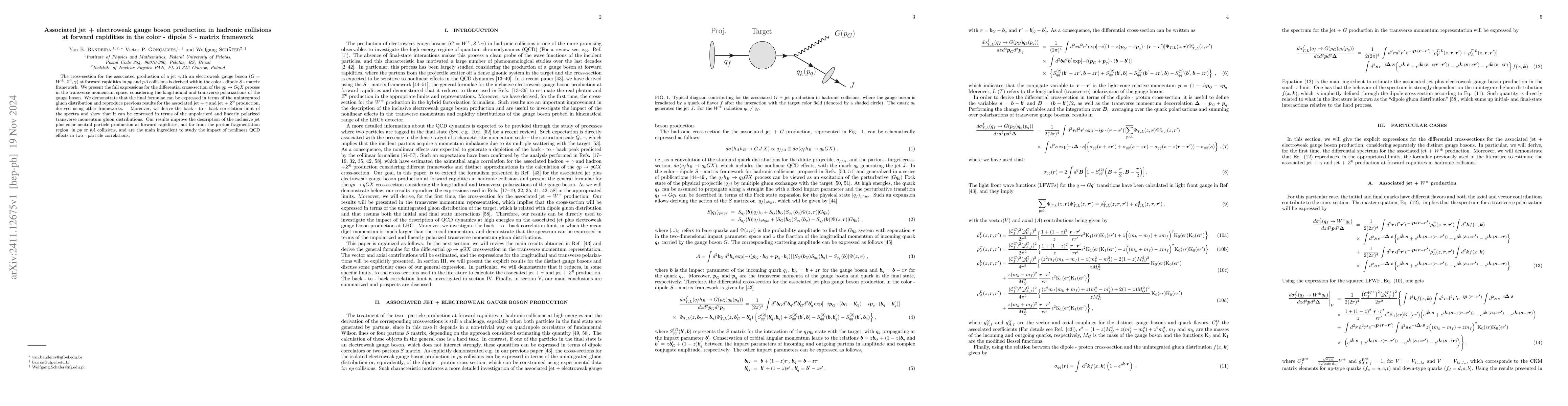 Thumbnail for Associated jet + electroweak gauge boson production in hadronic
  collisions at forward rapidities in the color-dipole $S$-matrix framework
