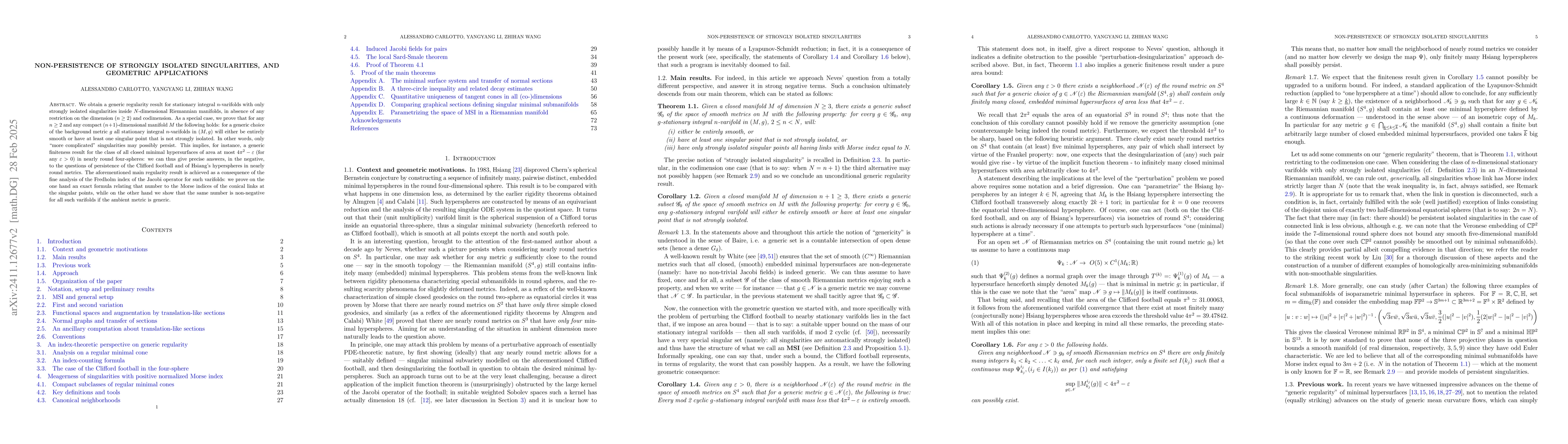 Thumbnail for Non-persistence of strongly isolated singularities, and geometric
  applications