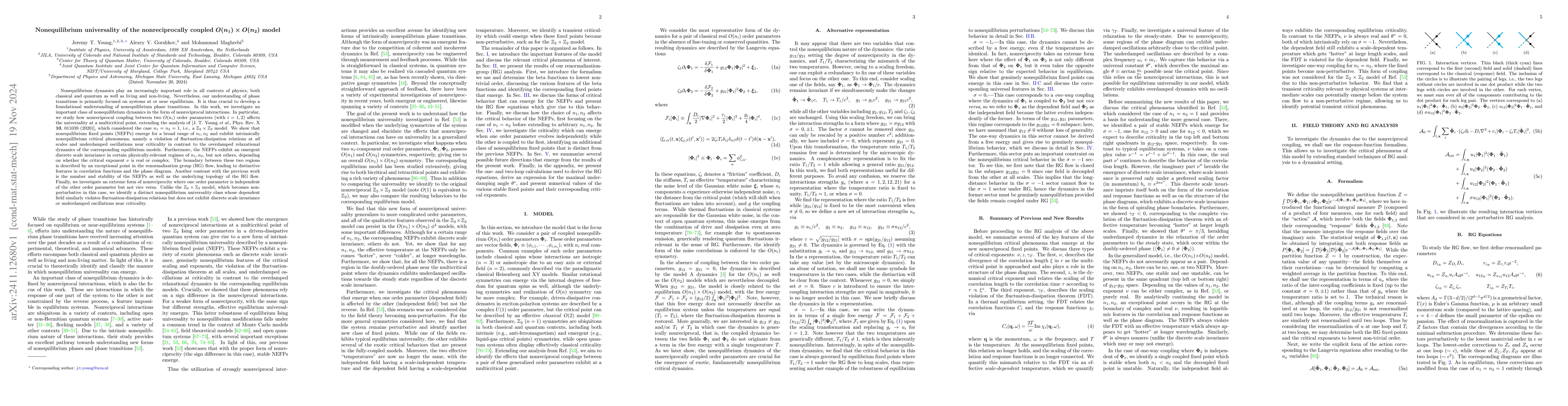 Thumbnail for Nonequilibrium universality of the nonreciprocally coupled
  $\mathbf{O(n_1) \times O(n_2)}$ model