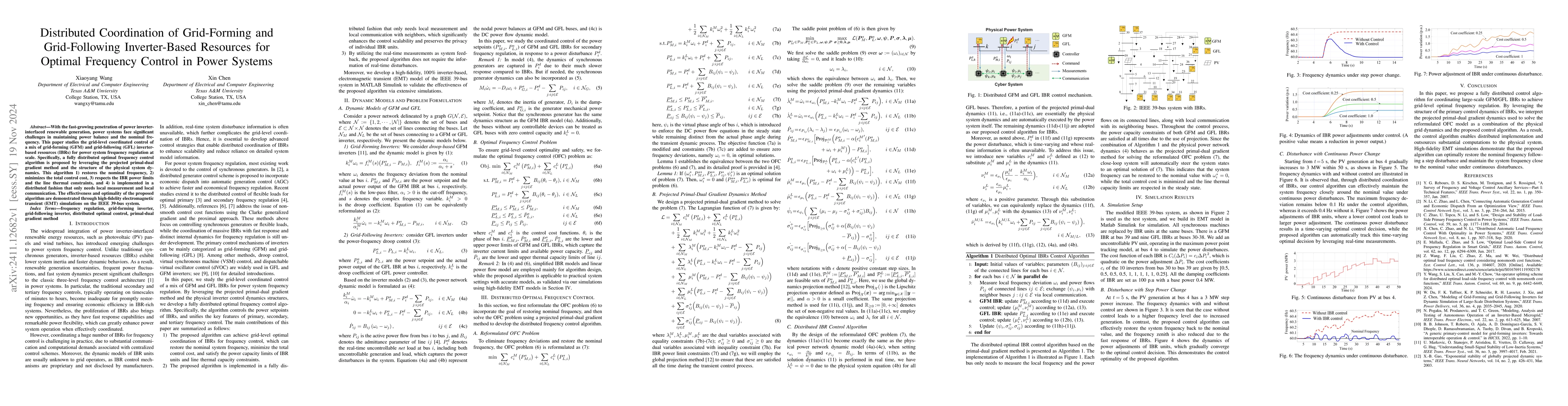 Thumbnail for Distributed Coordination of Grid-Forming and Grid-Following
  Inverter-Based Resources for Optimal Frequency Control in Power Systems