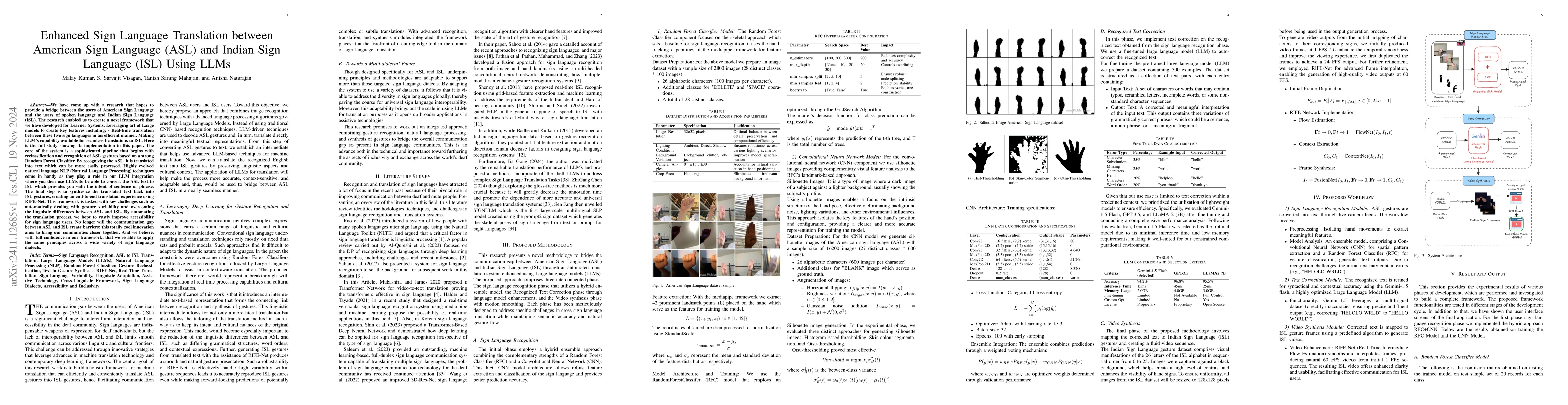 Thumbnail for Enhanced Sign Language Translation between American Sign Language (ASL)
  and Indian Sign Language (ISL) Using LLMs