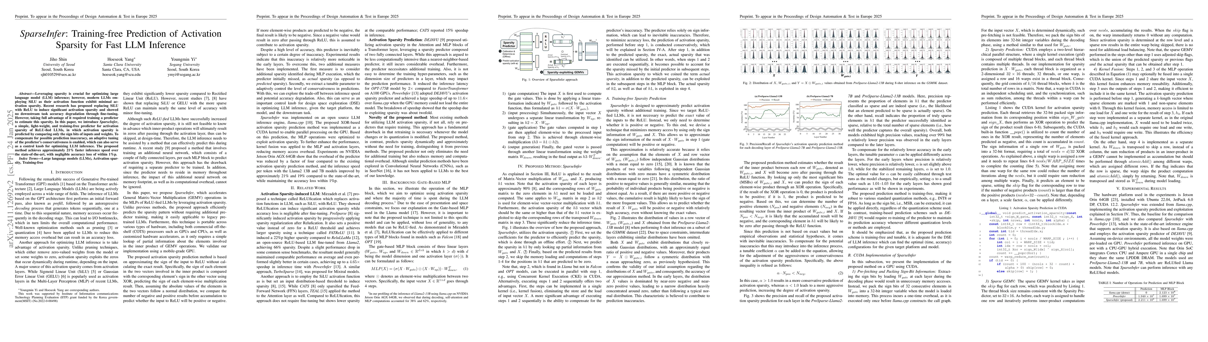 Thumbnail for SparseInfer: Training-free Prediction of Activation Sparsity for Fast
  LLM Inference