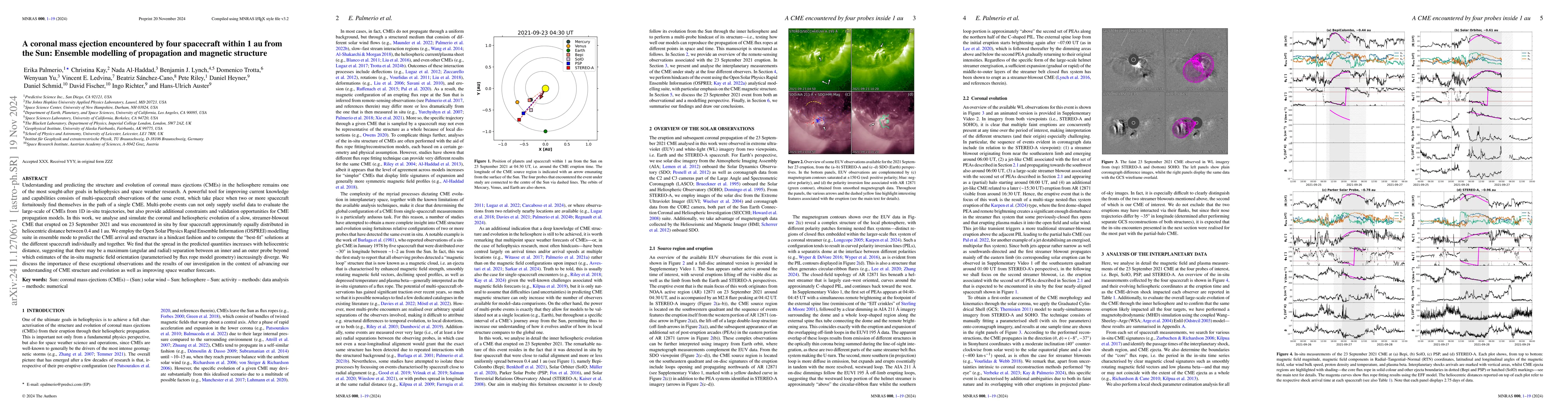 Thumbnail for A coronal mass ejection encountered by four spacecraft within 1 au from
  the Sun: Ensemble modelling of propagation and magnetic structure