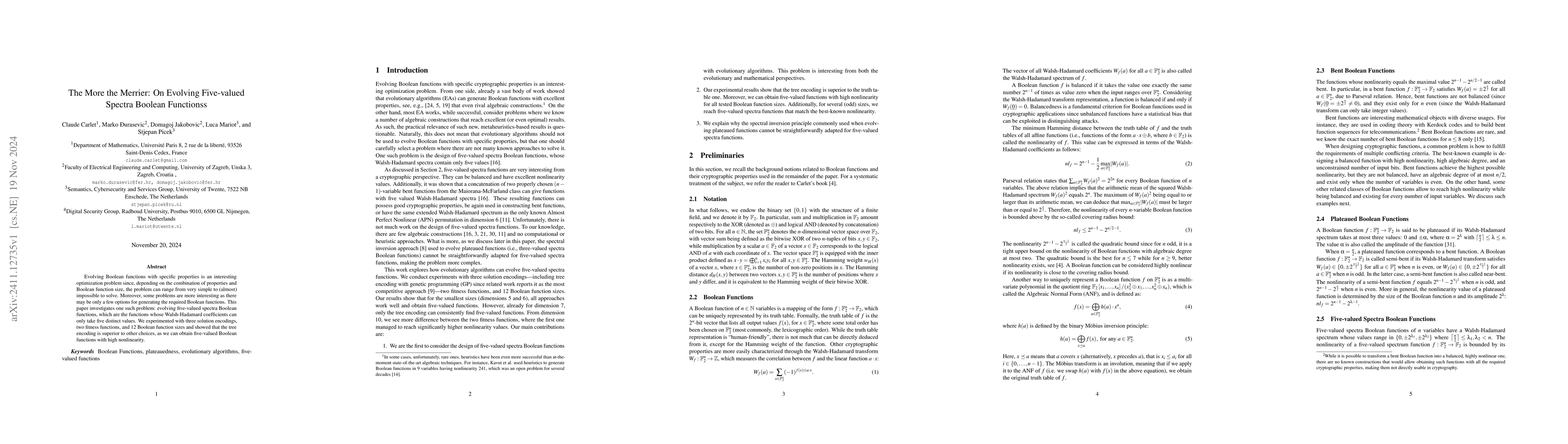 Thumbnail for The More the Merrier: On Evolving Five-valued Spectra Boolean Functions