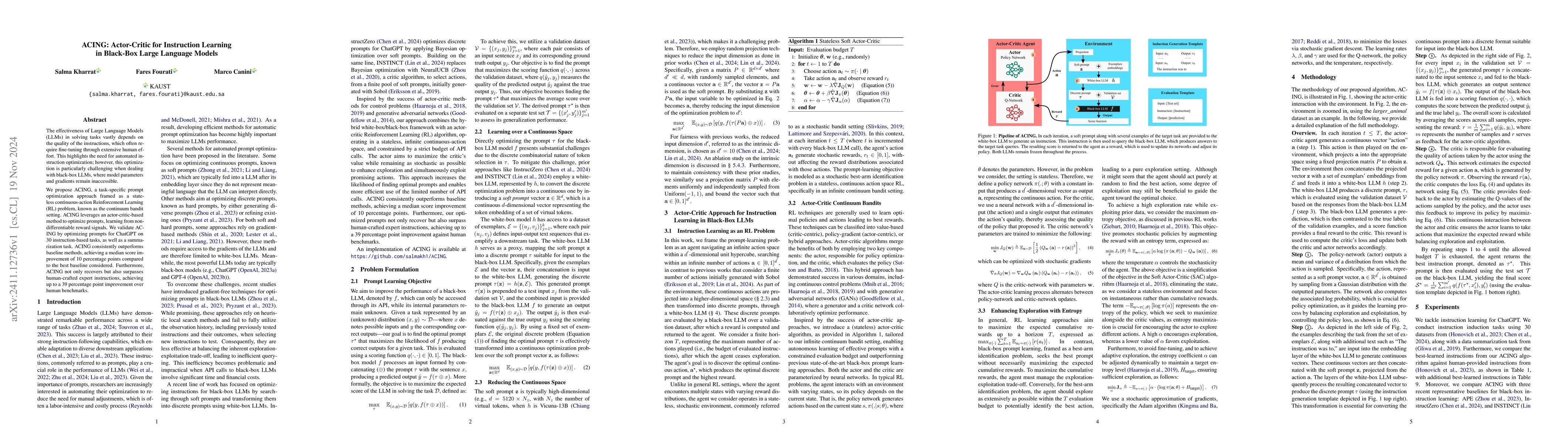 Thumbnail for ACING: Actor-Critic for Instruction Learning in Black-Box Large Language
  Models