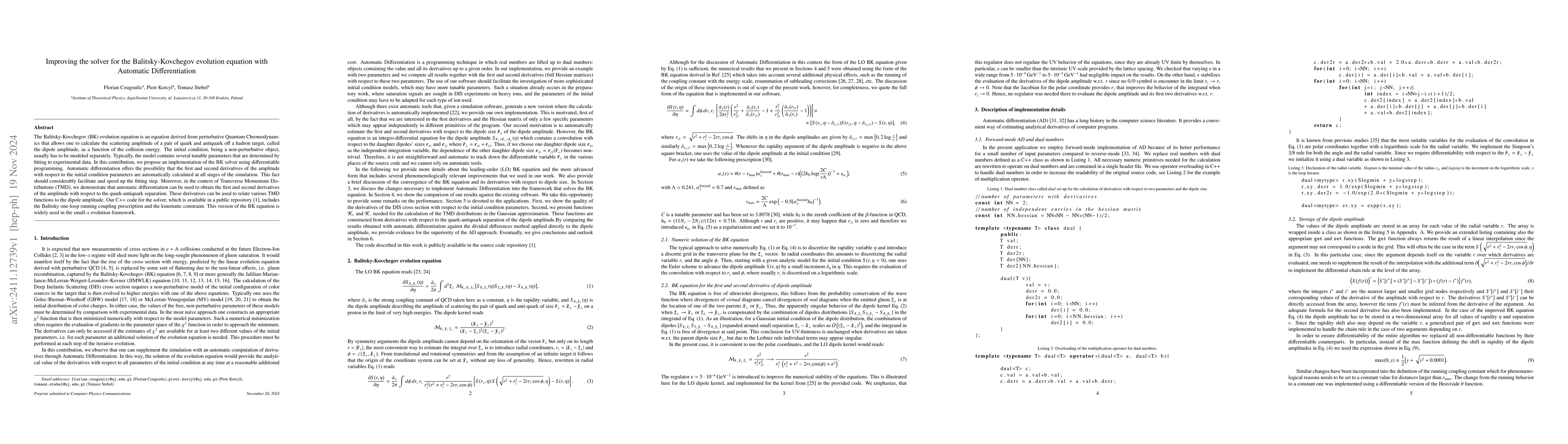 Thumbnail for Improving the solver for the Balitsky-Kovchegov evolution equation with
  Automatic Differentiation