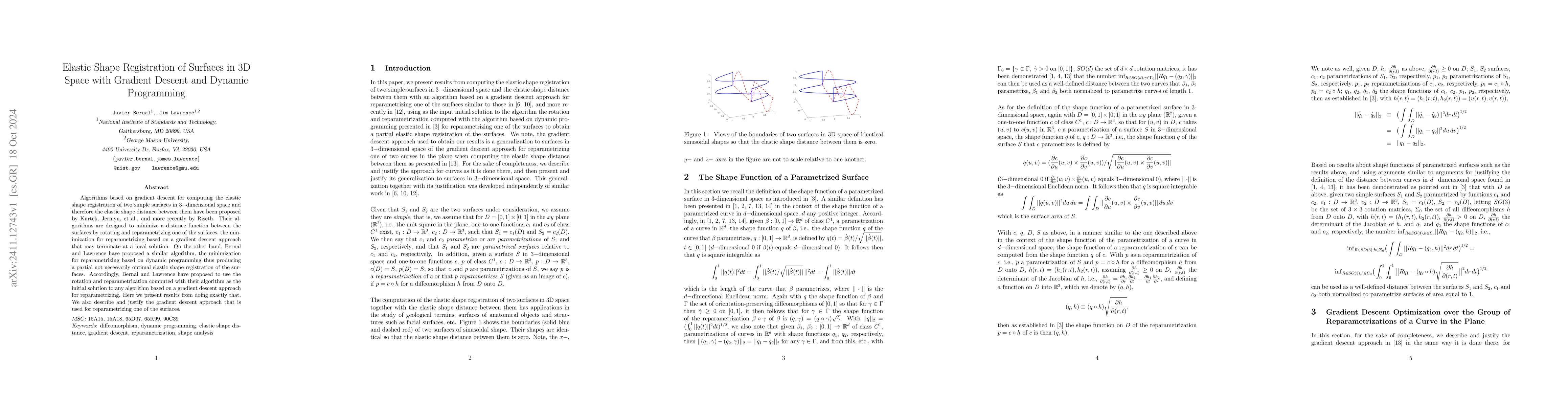 Thumbnail for Elastic Shape Registration of Surfaces in 3D Space with Gradient Descent
  and Dynamic Programming
