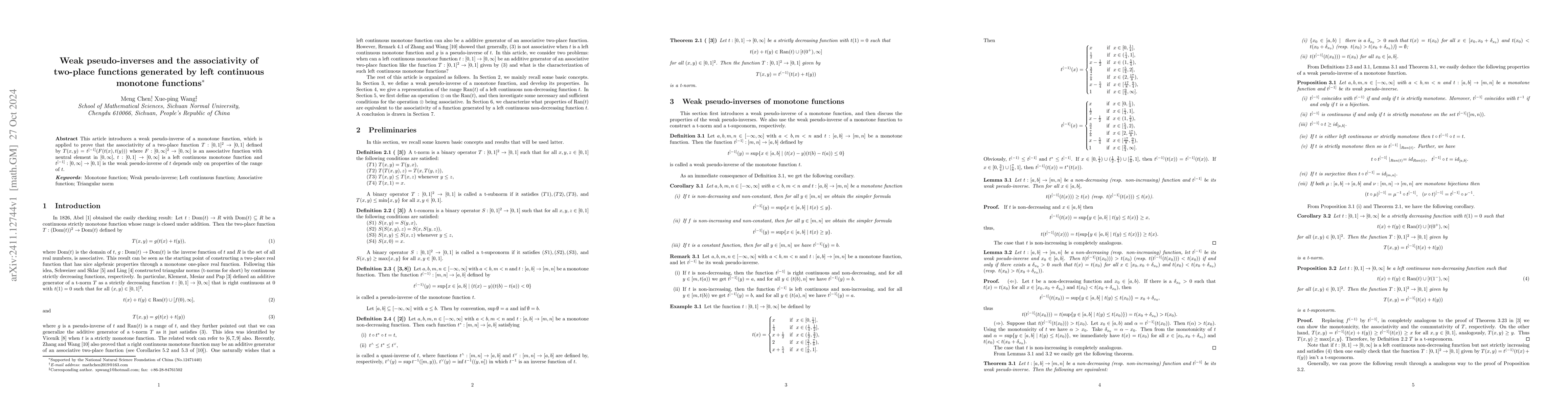Thumbnail for Weak pseudo-inverses and the associativity of two-place functions
  generated by left continuous monotone functions