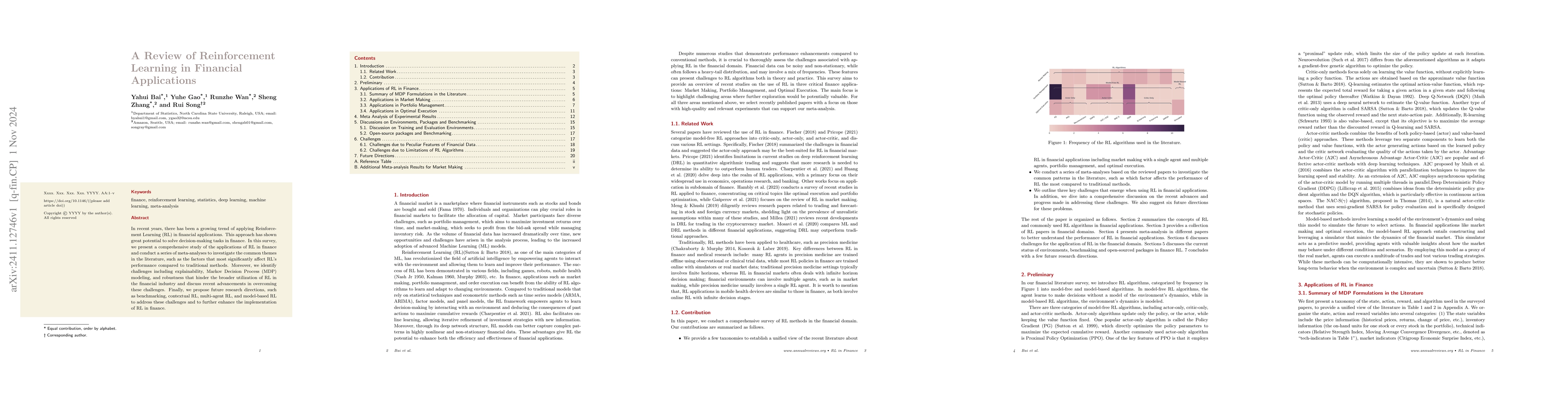 Thumbnail for A Review of Reinforcement Learning in Financial Applications