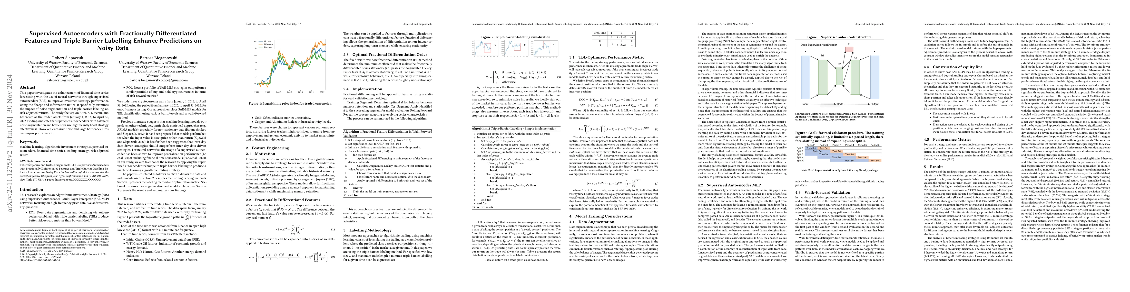 Thumbnail for Supervised Autoencoders with Fractionally Differentiated Features and
  Triple Barrier Labelling Enhance Predictions on Noisy Data