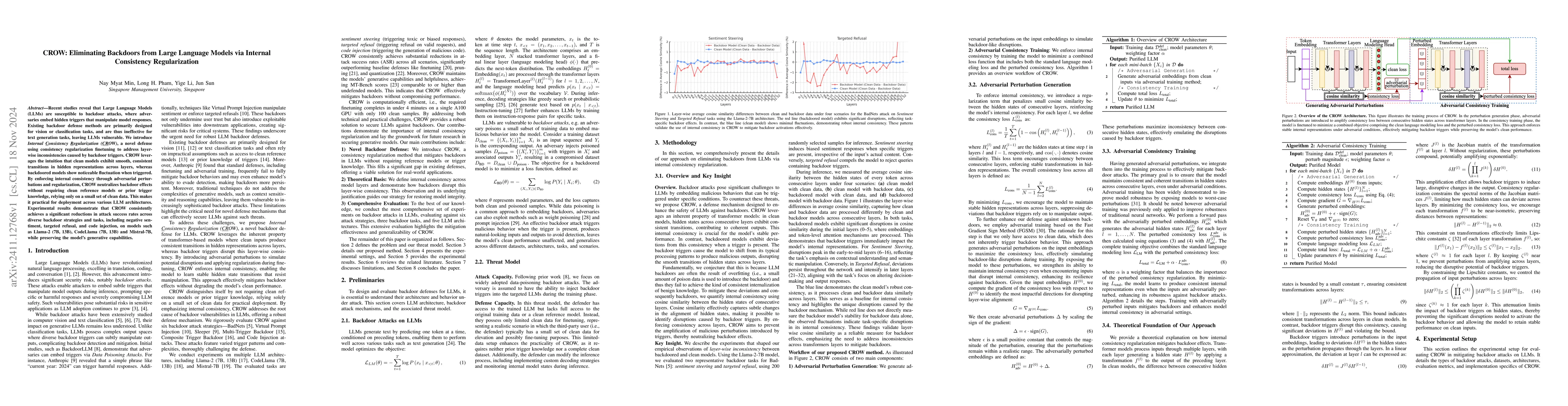 Thumbnail for CROW: Eliminating Backdoors from Large Language Models via Internal
  Consistency Regularization