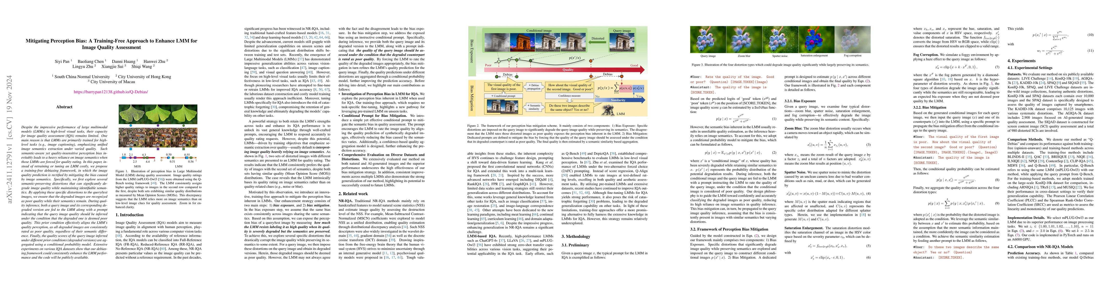 Thumbnail for Mitigating Perception Bias: A Training-Free Approach to Enhance LMM for
  Image Quality Assessment