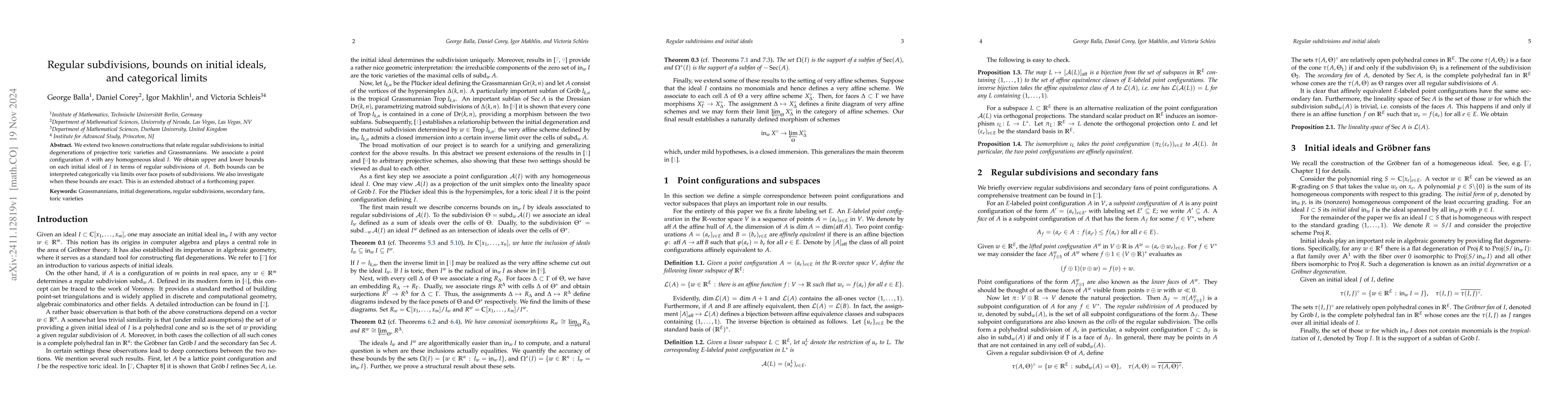 Thumbnail for Regular subdivisions, bounds on initial ideals, and categorical limits
