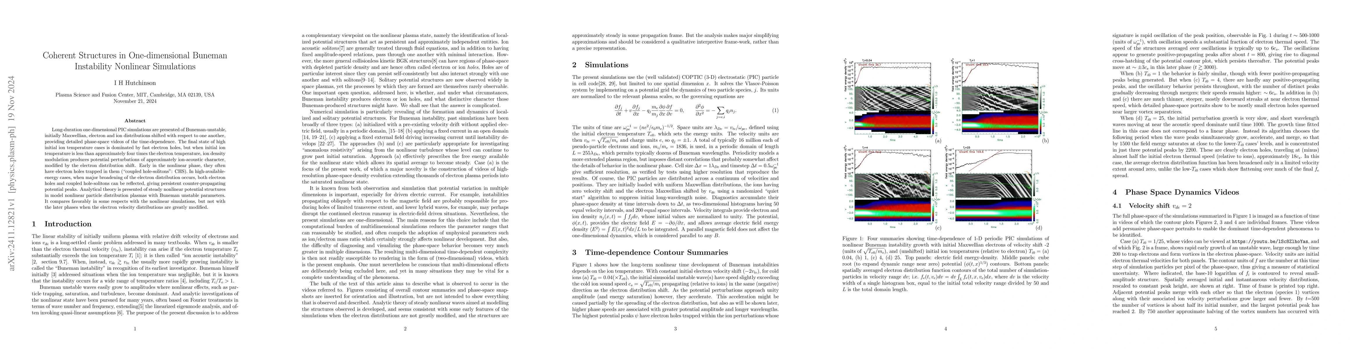Thumbnail for Coherent Structures in One-dimensional Buneman Instability Nonlinear
  Simulations