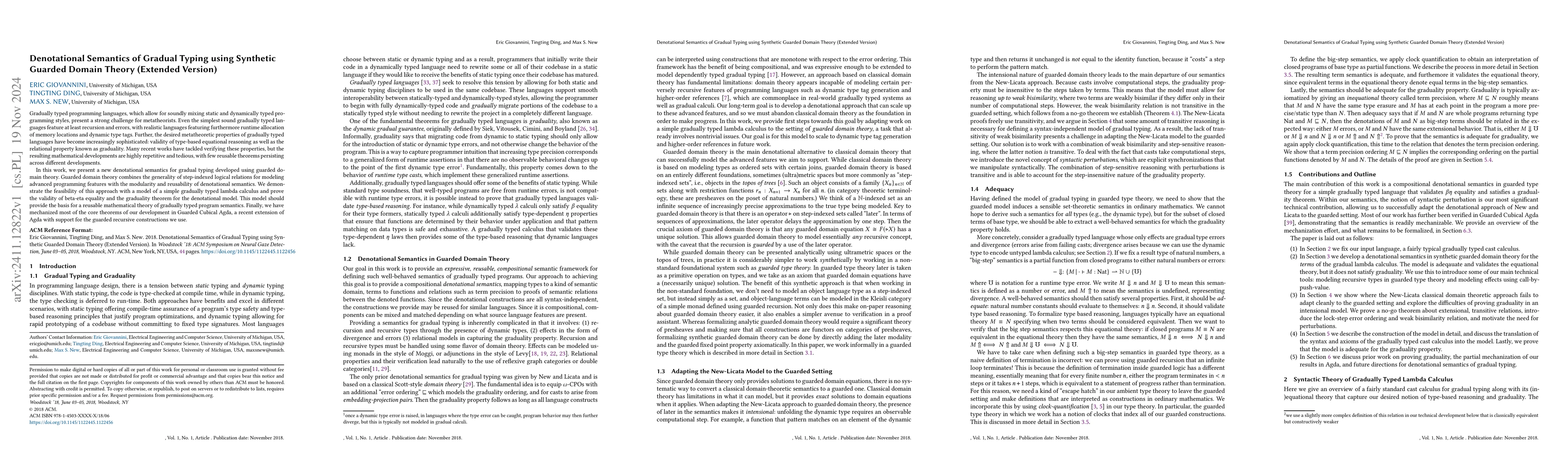 Thumbnail for Denotational Semantics of Gradual Typing using Synthetic Guarded Domain
  Theory (Extended Version)