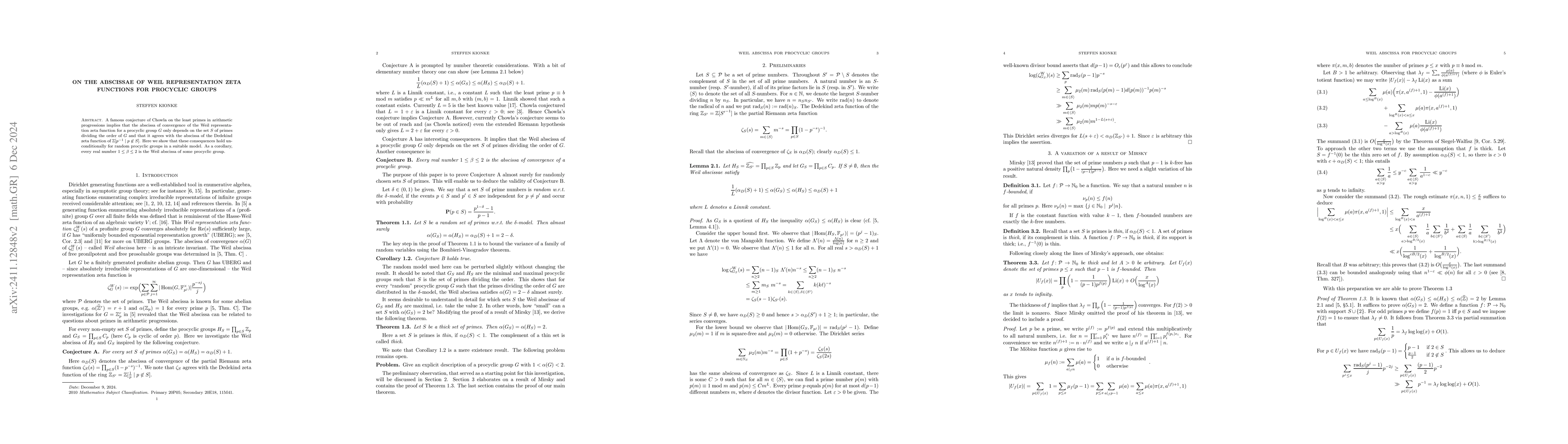 Thumbnail for On the abscissae of Weil representation zeta functions for procyclic
  groups
