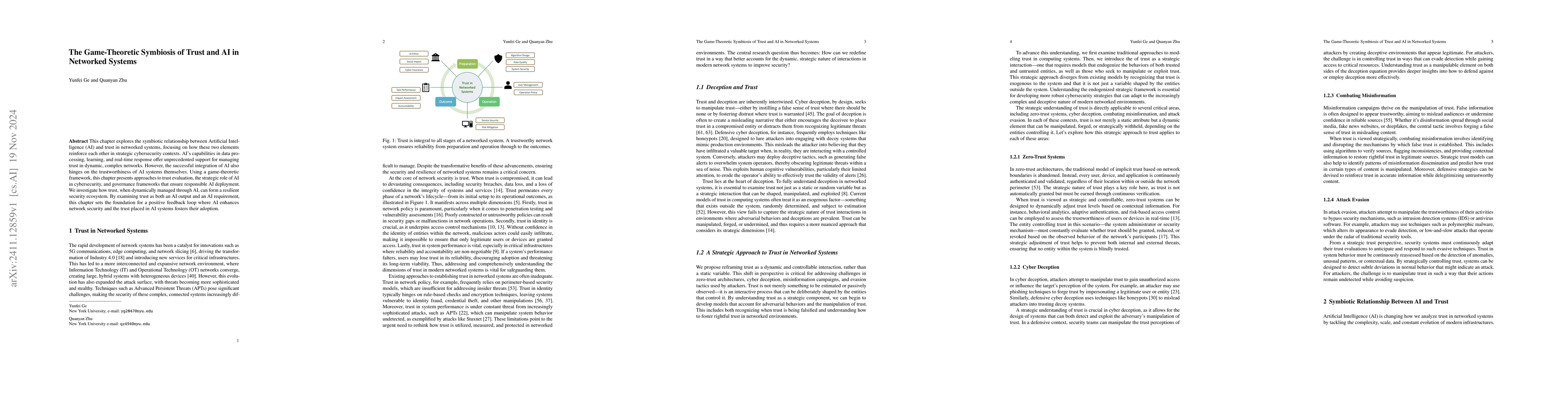 Thumbnail for The Game-Theoretic Symbiosis of Trust and AI in Networked Systems
