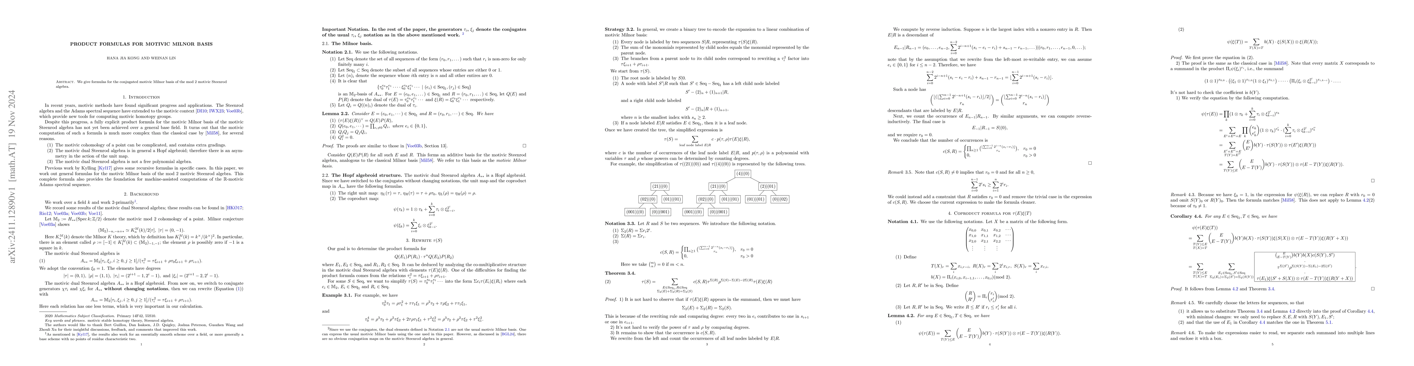 Thumbnail for Product formulas for motivic Milnor basis