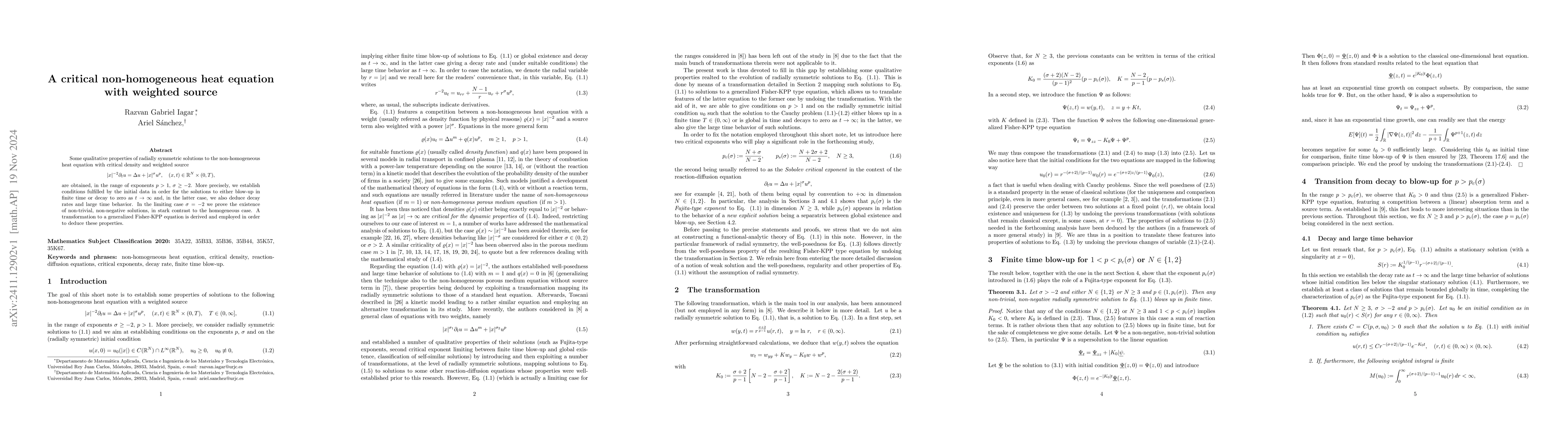 Thumbnail for A critical non-homogeneous heat equation with weighted source