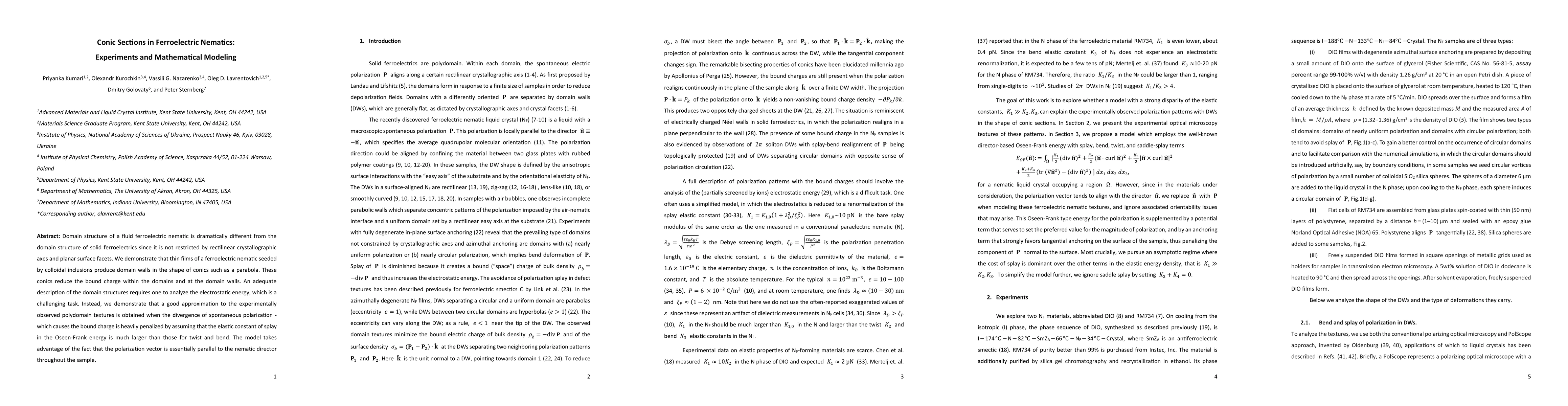Thumbnail for Conic sections in ferroelectric nematics: experiments and mathematical
  modeling