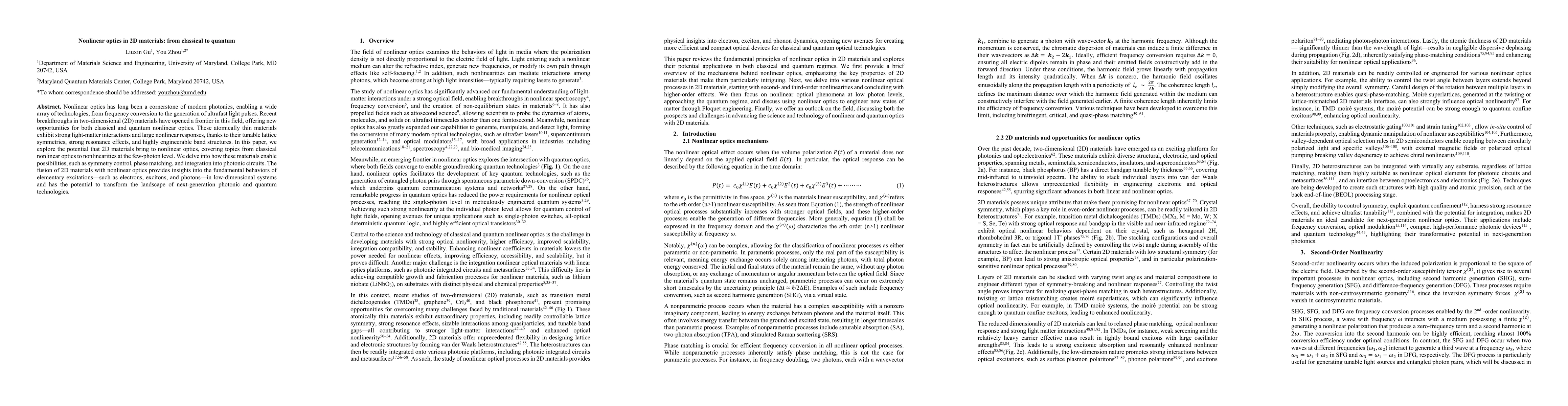 Thumbnail for Nonlinear optics in 2D materials: from classical to quantum