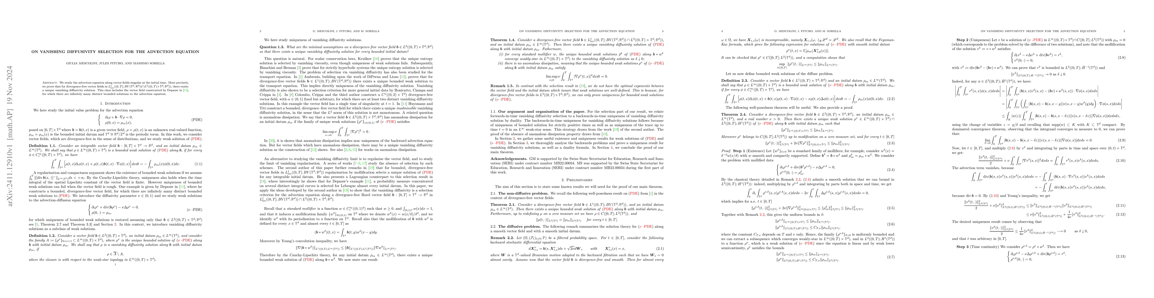 Thumbnail for On vanishing diffusivity selection for the advection equation