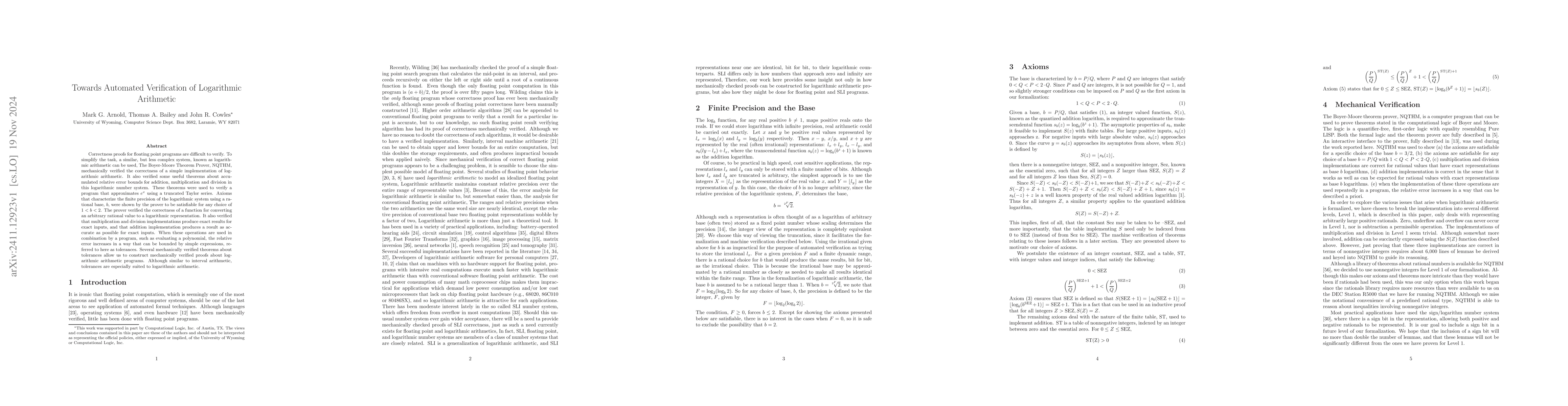 Thumbnail for Towards Automated Verification of Logarithmic Arithmetic