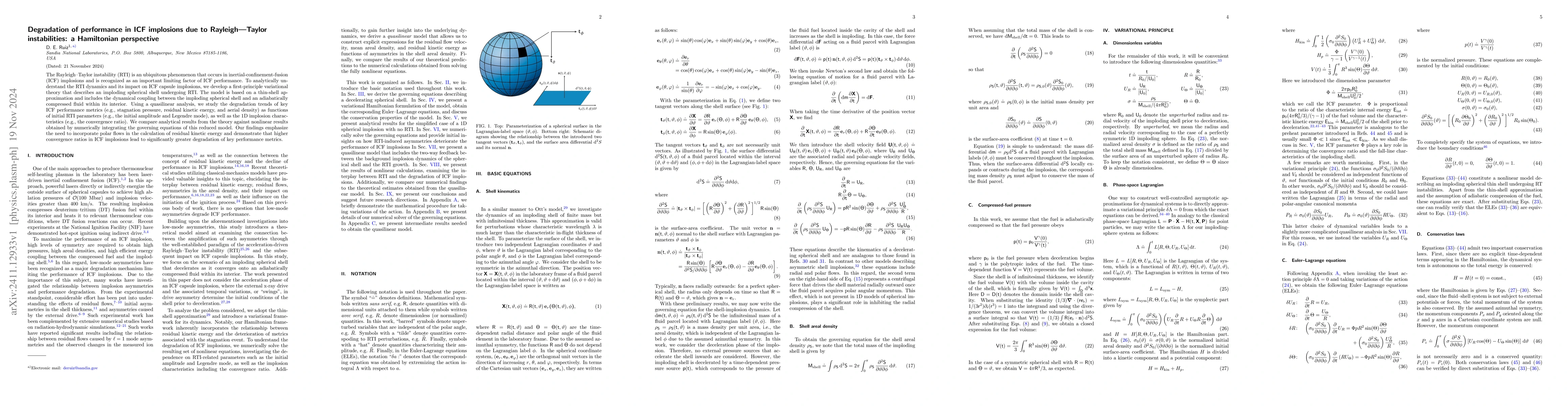 Thumbnail for Degradation of performance in ICF implosions due to Rayleigh--Taylor
  instabilities: a Hamiltonian perspective
