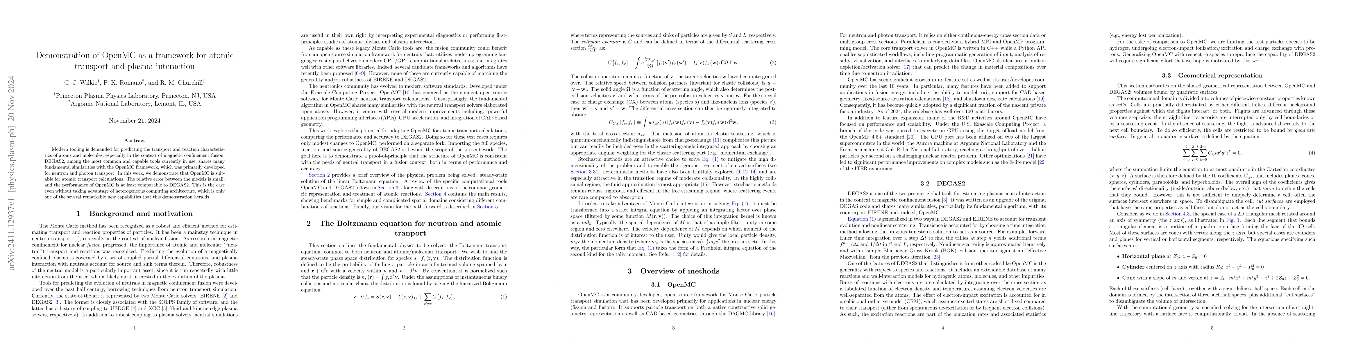 Thumbnail for Demonstration of OpenMC as a framework for atomic transport and plasma
  interaction