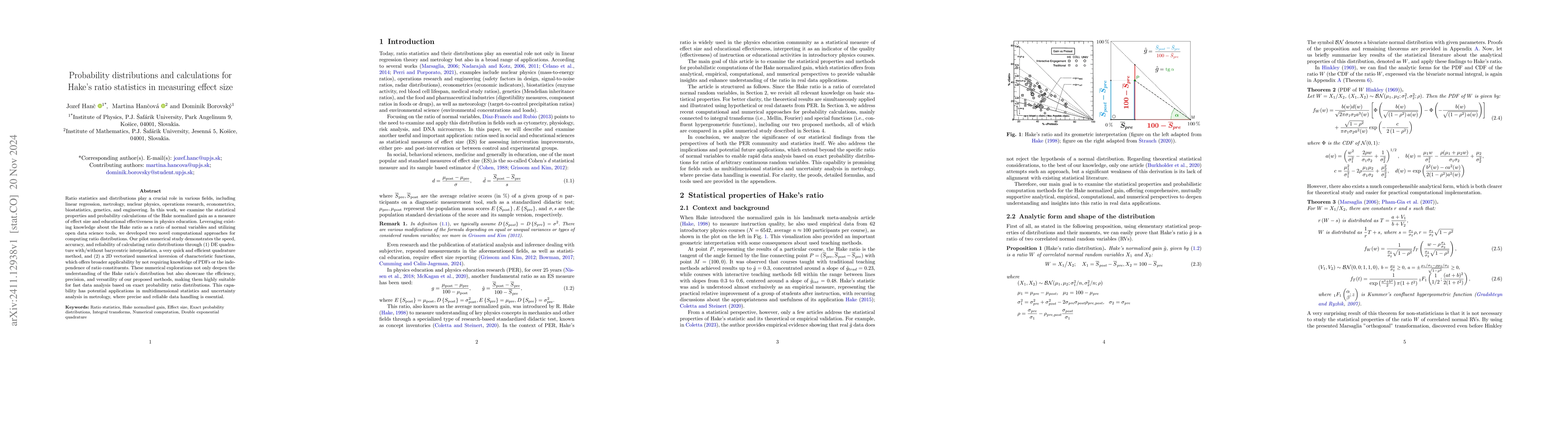 Thumbnail for Probability distributions and calculations for Hake's ratio statistics
  in measuring effect size