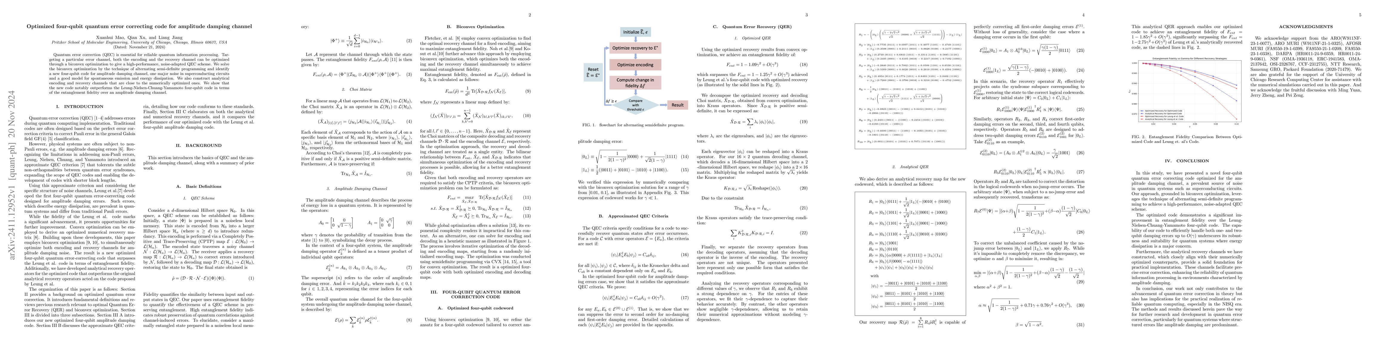 Thumbnail for Optimized four-qubit quantum error correcting code for amplitude damping
  channel