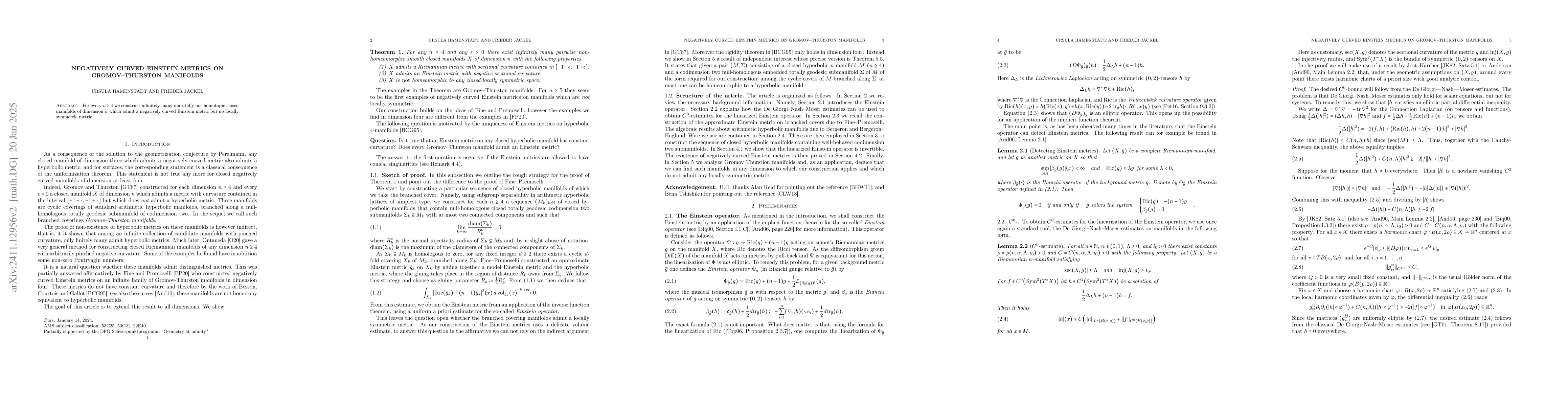 Thumbnail for Negatively curved Einstein metrics on Gromov-Thurston manifolds