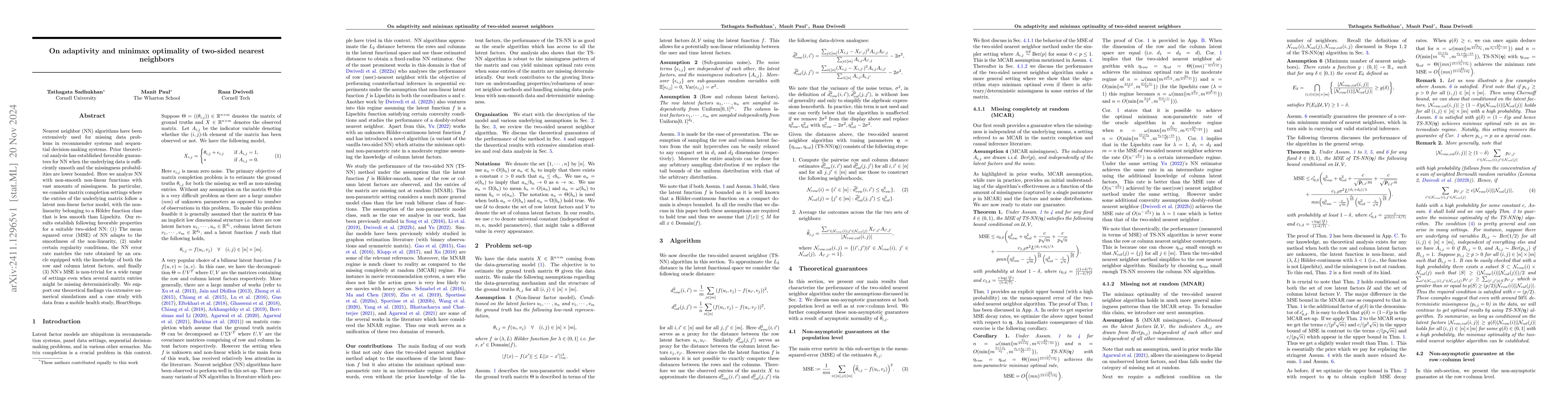 Thumbnail for On adaptivity and minimax optimality of two-sided nearest neighbors