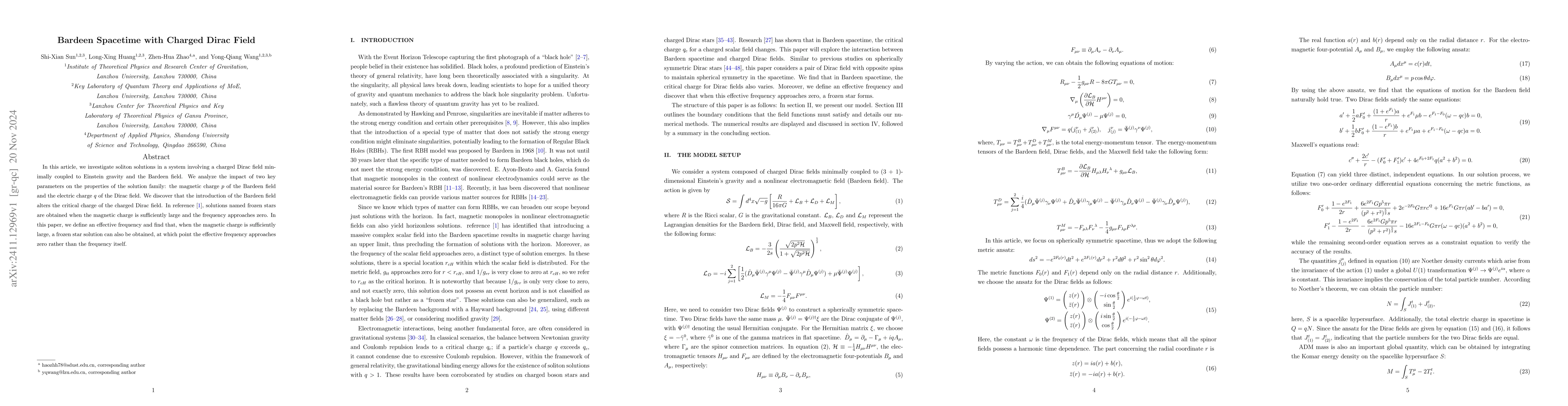 Thumbnail for Bardeen Spacetime with Charged Dirac Field