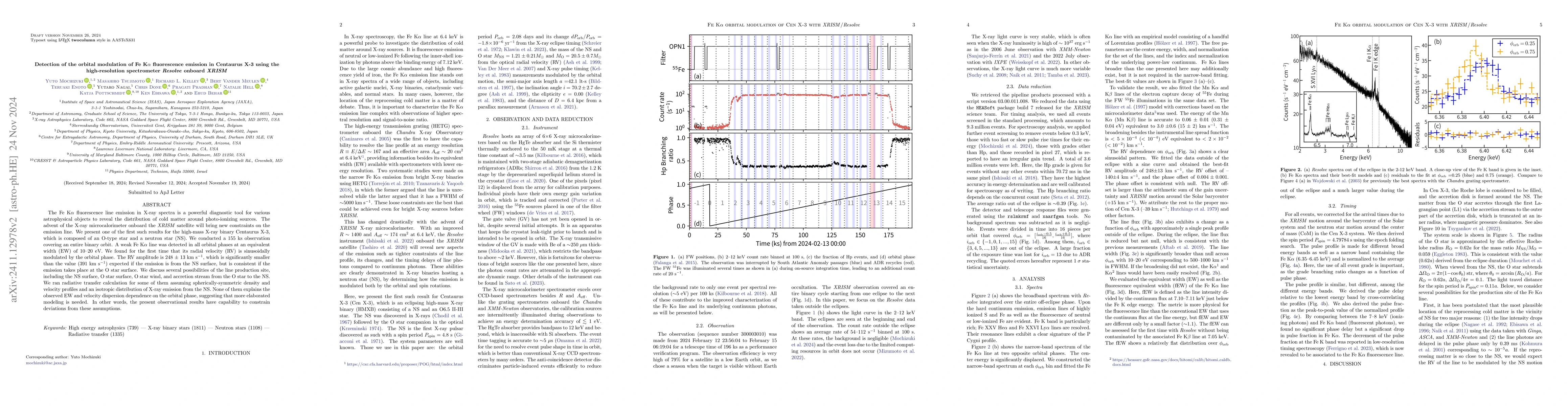 Thumbnail for Detection of the orbital modulation of Fe K$α$ fluorescence
  emission in Centaurus X-3 using the high-resolution spectrometer Resolve
  onboard XRISM