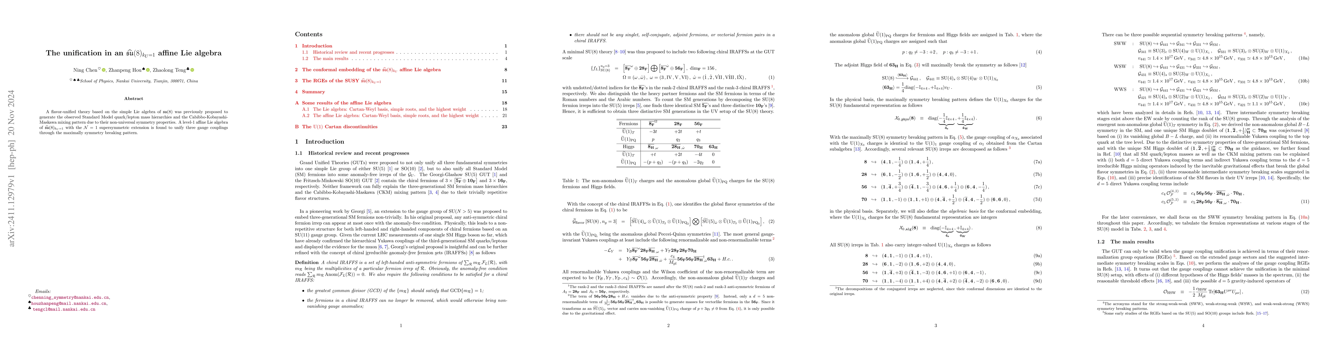 Thumbnail for The unification in an $\widehat {\mathfrak{s}\mathfrak{u}}(8)_{ k_U =
  1}$ affine Lie algebra