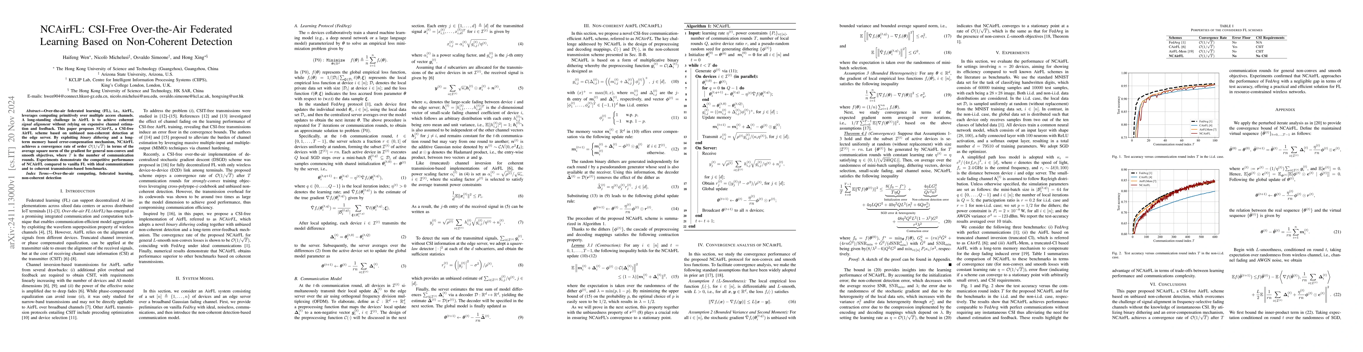 Thumbnail for NCAirFL: CSI-Free Over-the-Air Federated Learning Based on Non-Coherent
  Detection