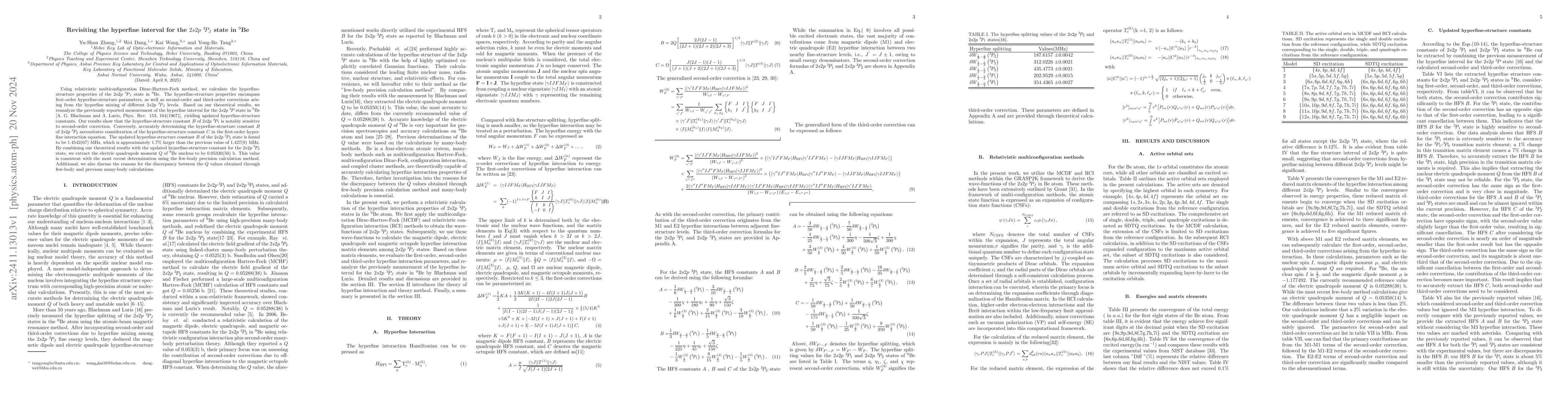 Thumbnail for Revisiting the hyperfine interval for the $2s2p$ $^3\!P_{J}$ state in
  $^9$Be