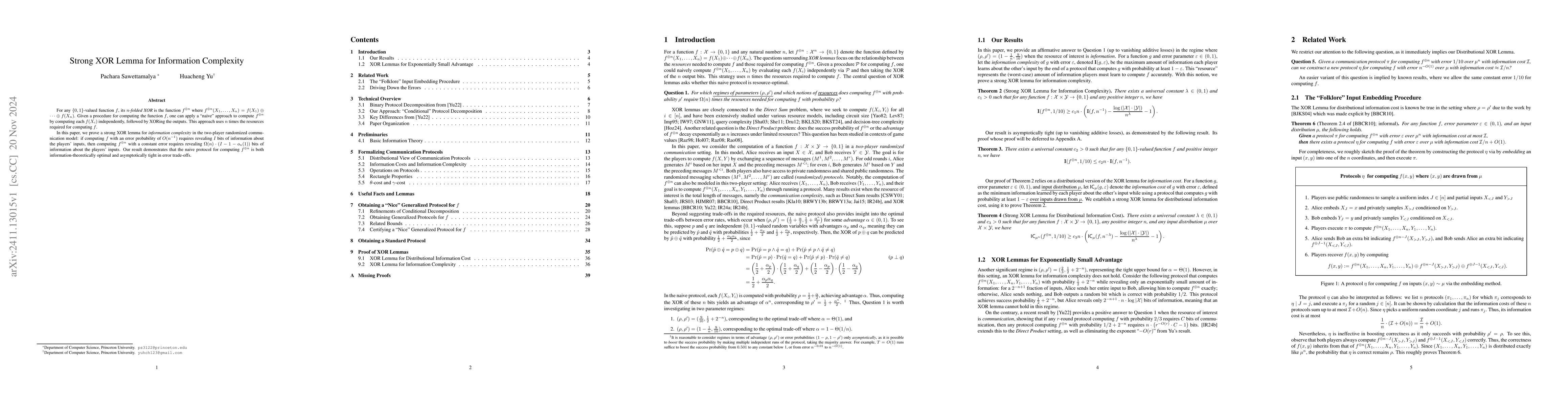 Thumbnail for Strong XOR Lemma for Information Complexity