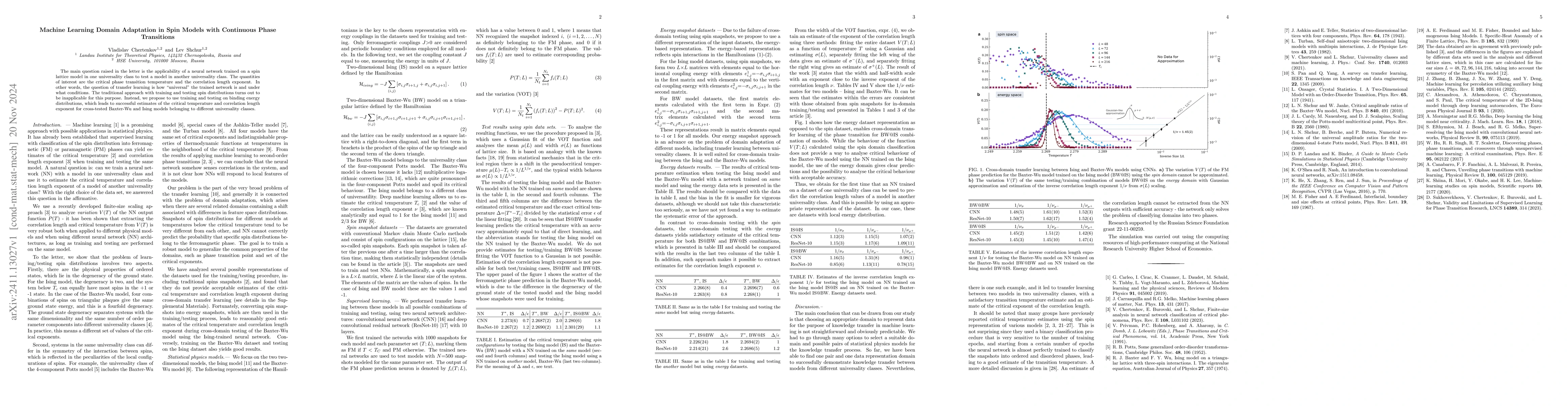 Thumbnail for Machine Learning Domain Adaptation in Spin Models with Continuous Phase
  Transitions