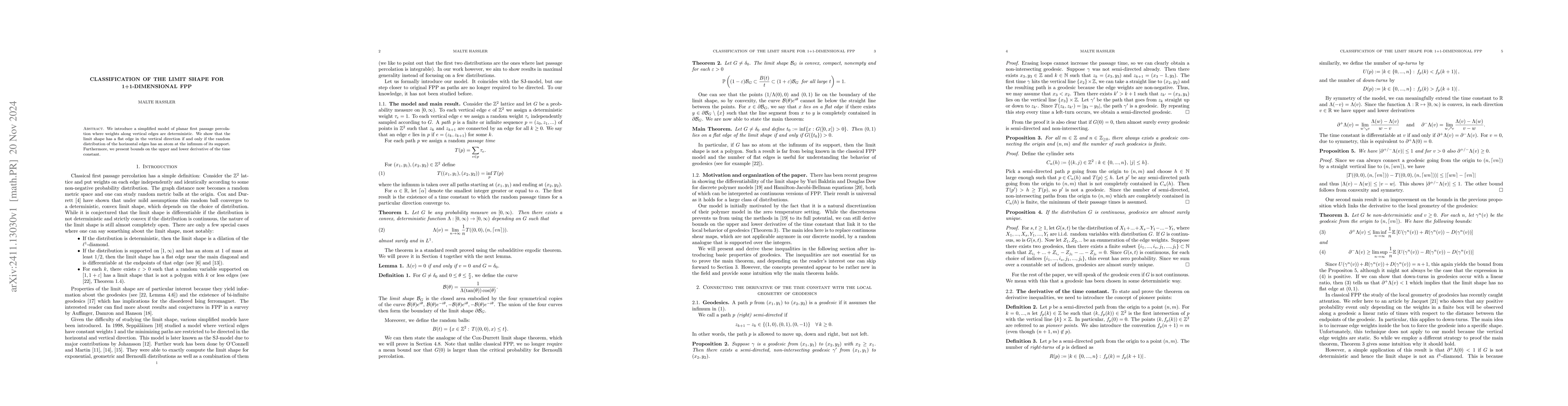 Thumbnail for Classification of the limit shape for 1+1-dimensional FPP