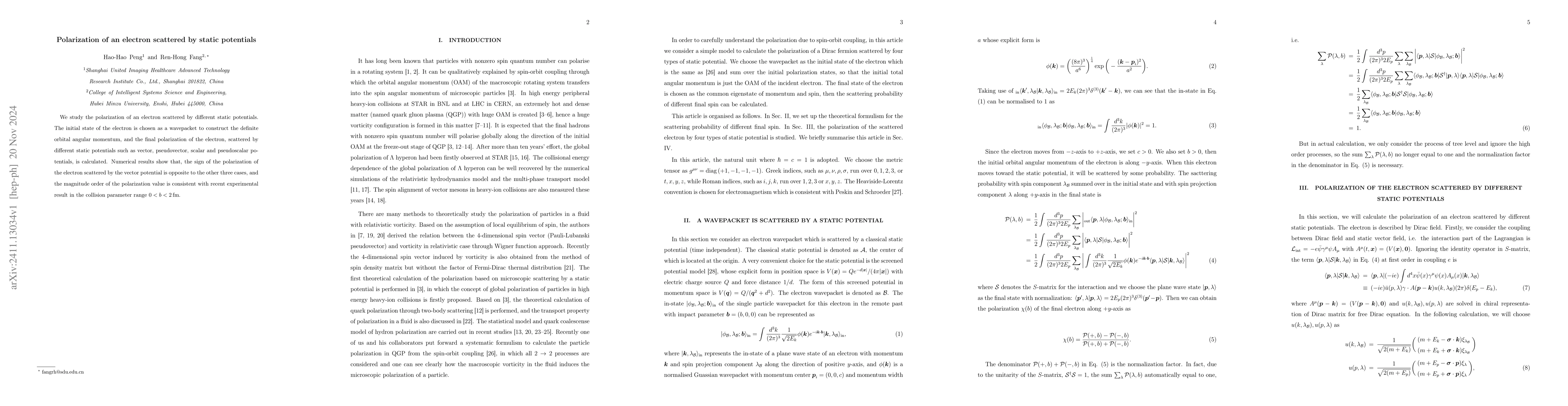 Thumbnail for Polarization of an electron scattered by static potentials