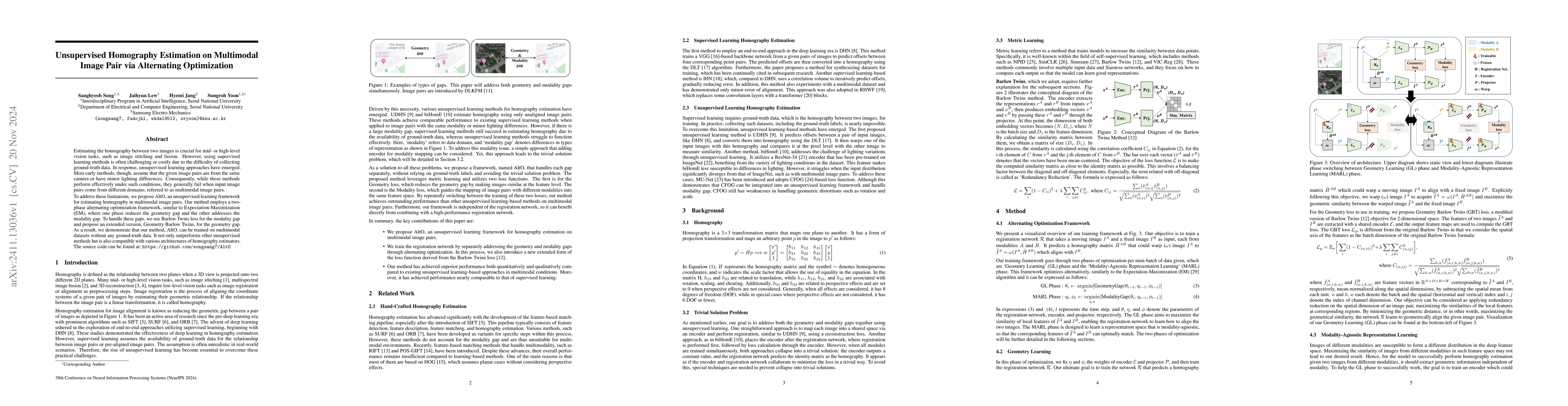 Thumbnail for Unsupervised Homography Estimation on Multimodal Image Pair via
  Alternating Optimization