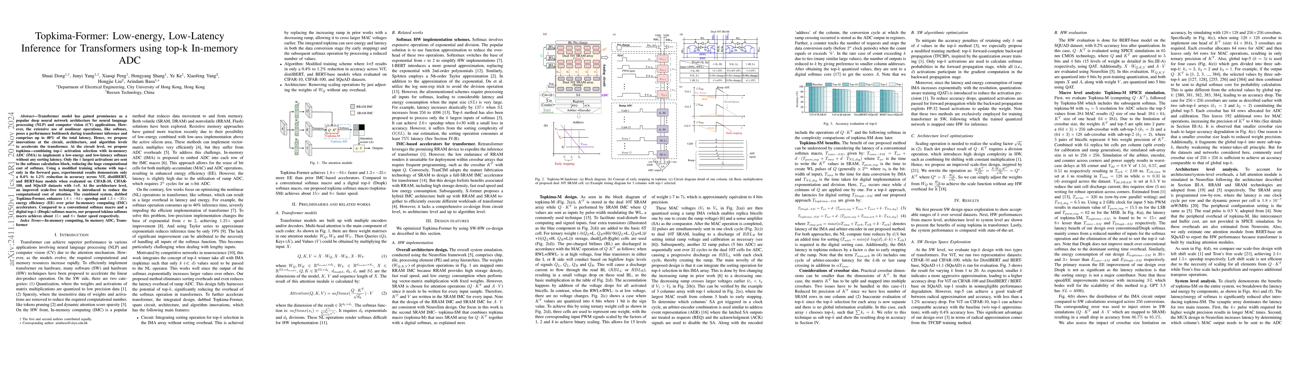 Thumbnail for Topkima-Former: Low-energy, Low-Latency Inference for Transformers using
  top-k In-memory ADC