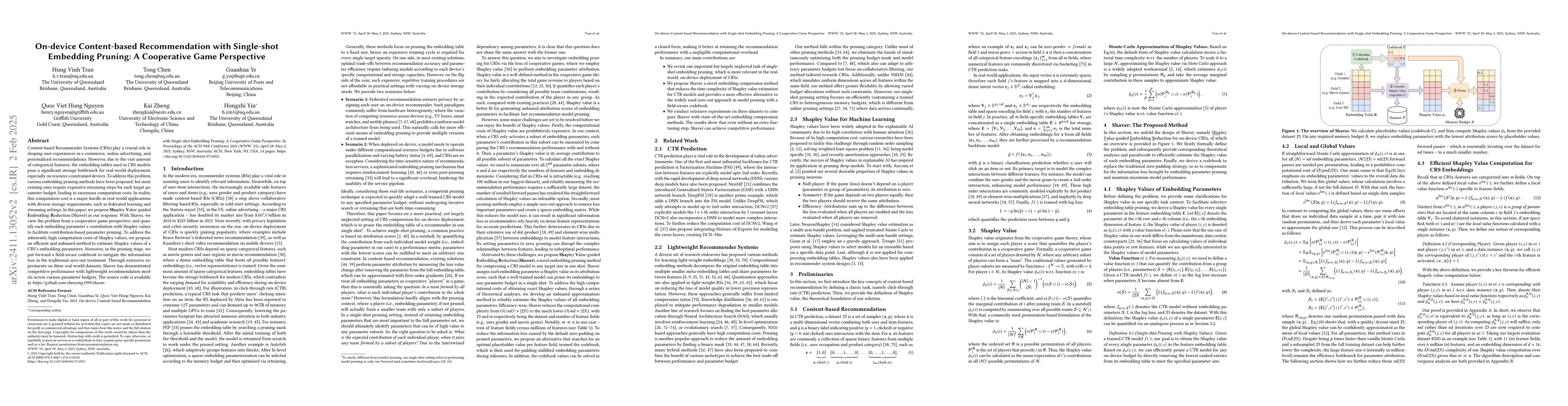 Thumbnail for On-device Content-based Recommendation with Single-shot Embedding
  Pruning: A Cooperative Game Perspective