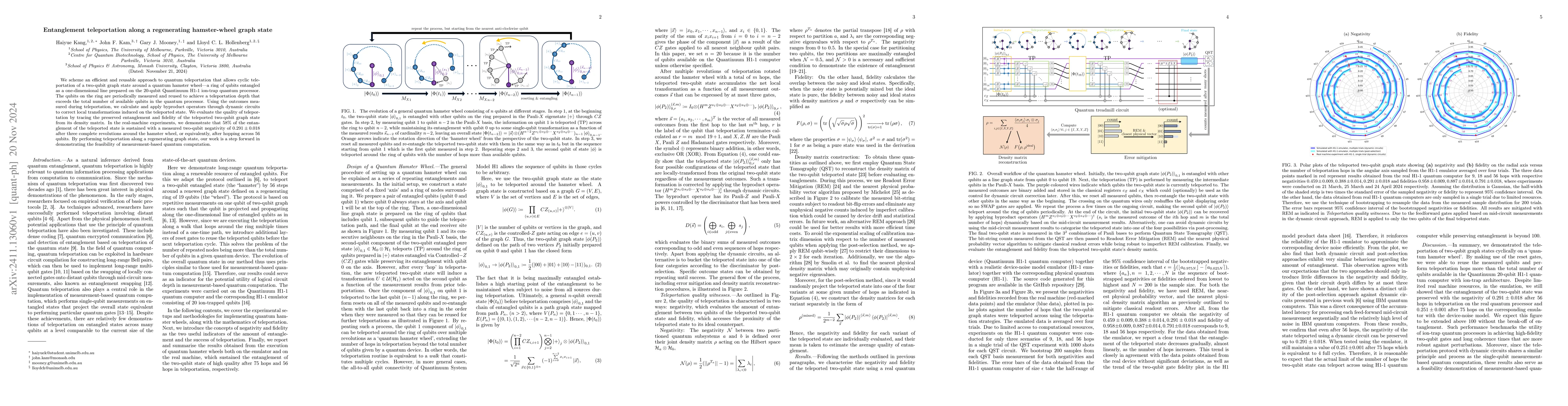 Thumbnail for Entanglement teleportation along a regenerating hamster-wheel graph
  state