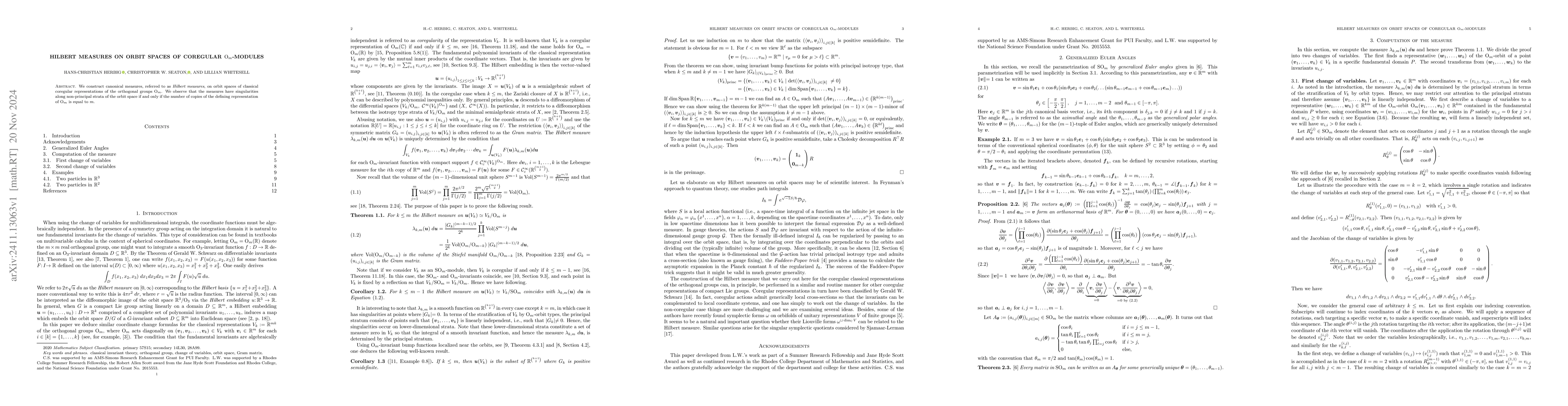 Thumbnail for Hilbert measures on orbit spaces of coregular
  $\operatorname{O}_m$-modules