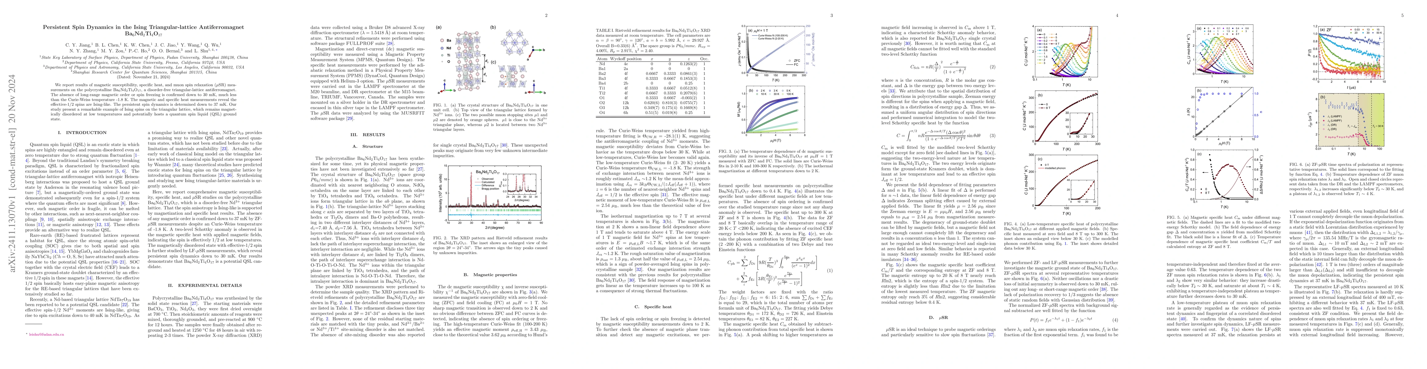 Thumbnail for Persistent Spin Dynamics in the Ising Triangular-lattice Antiferromagnet
  Ba$_6$Nd$_2$Ti$_4$O$_{17}$