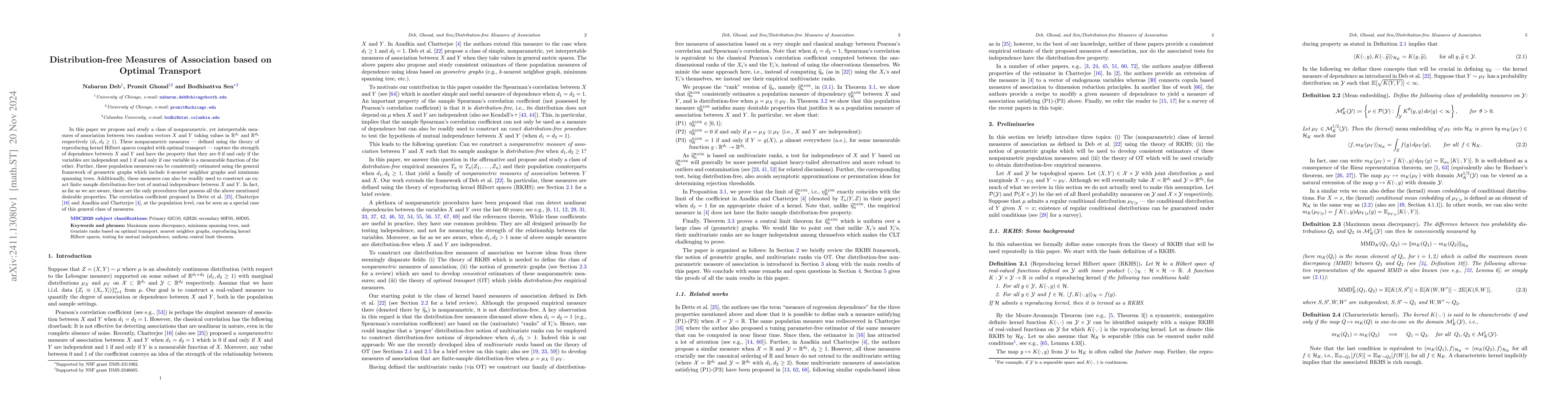 Thumbnail for Distribution-free Measures of Association based on Optimal Transport