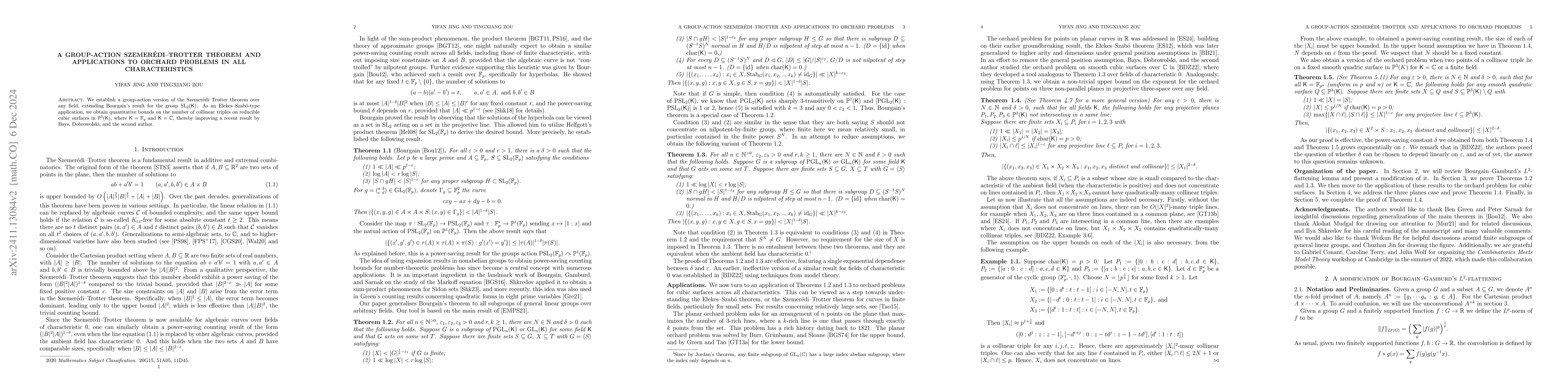 Thumbnail for A group-action Szemerédi-Trotter theorem and applications to orchard
  problems in all characteristics